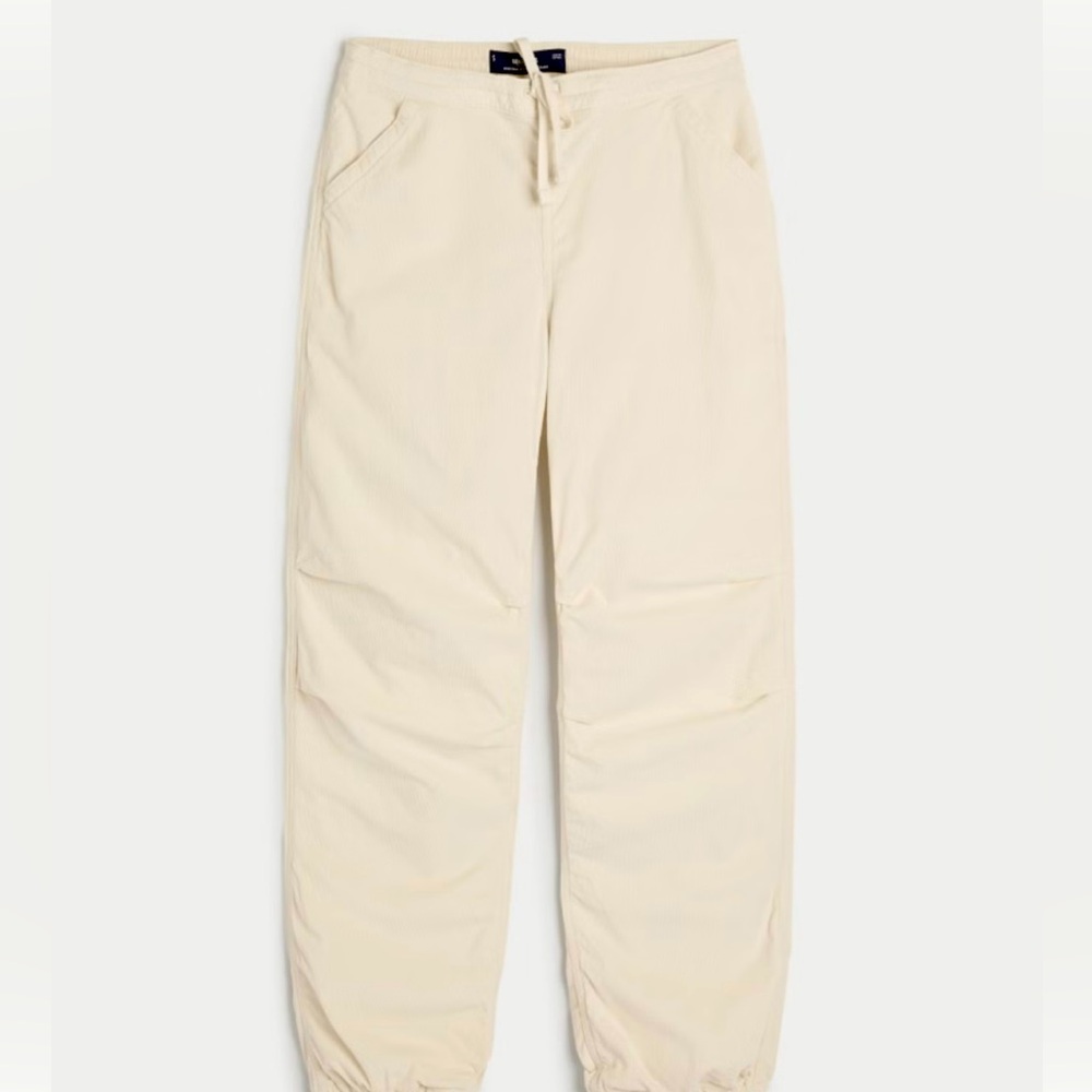 HOLLISTER NWT ADJUSTABLE RISE CREAM CORDUROY PARACHUTE PANTS Sz L